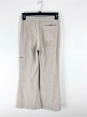 ANTHROPOLOGIE DAILY PRACTICE Cream Ribbed High Ankle Splits Flare Pants Small thumbnail 2
