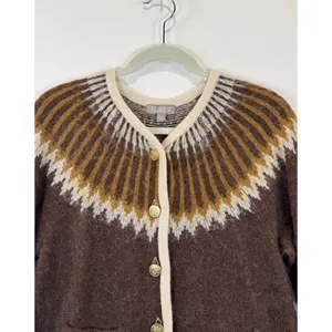 J.CREW Cardigan Brown Brushed Yarn Fair Isle Alpaca Wool Sweater Fuzzy Large thumbnail 8