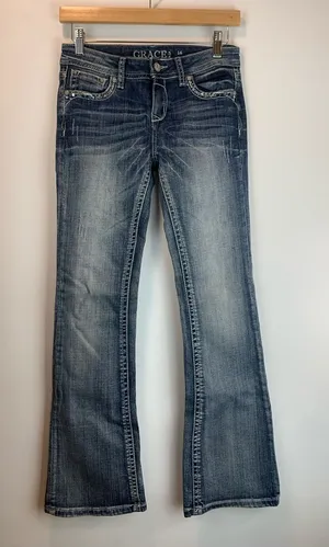 Grace in LA bedazzled cross jean sz 27 western faith boot cut rhinestones moto thumbnail 1