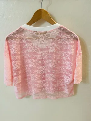 Pink Lace Jersey Crop Top thumbnail 4