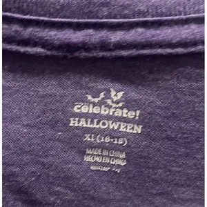 Womens Celebrate Halloween Purple Short Sleeve Shirt Flower Skull Face Size XL thumbnail 4