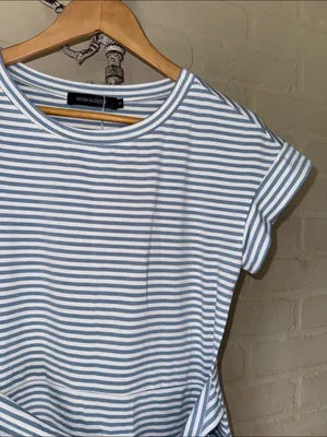 Merokeety dress Striped Tie Waist Casual Dress in Light Blue White pockets soft thumbnail 3