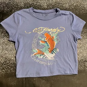 Womens medium Ed Hardy Double Sided Graphic Print Short Sleeve Cropped Tshirt thumbnail 1