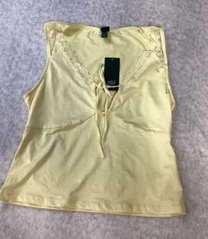 Wild Fable Womens Lace Trim Tie Front Sleeveless Top Light Yellow S‎ 331019622 thumbnail 1