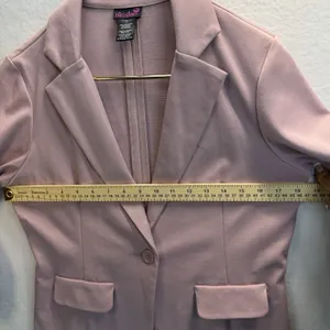 women's casual, pink, three-quarter sleeve‎ blazer cardigan thumbnail 6
