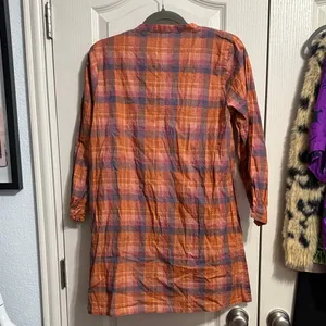 Earthy‎ Plaid Embroidered Trim Boho Tunic Cottagecore Lagenlook Natural Fibers thumbnail 3