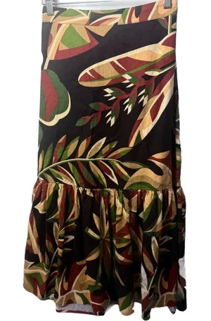 House of Harlow 1960 Skirt Womens XS Floral Print Midi Tiered Linen Coconut Girl thumbnail 1