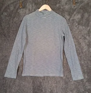 Faherty Womens Blue Striped Mock Neck Long Sleeve Tee Outdoors Size Large thumbnail 1