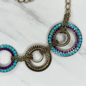 Blue Purple Rhinestone Studded Gold Tone Circle Chain Belt S/M Small Medium ✨ thumbnail 6