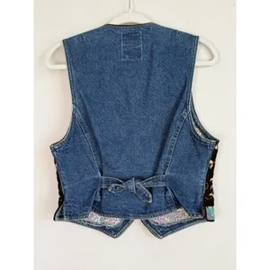 Vintage Hairston Roberson ROPA Denim‎ Vest Women's Small Floral Embroidery USA thumbnail 6
