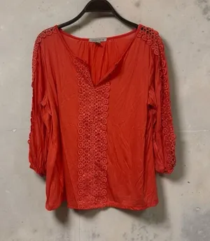 Carolyn Taylor Coral-Red Crochet Trim Tunic Top thumbnail 1