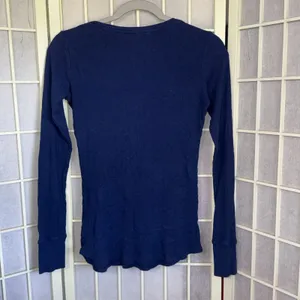 Vintage Victoria's Secret Henley‎ Ribbed Y2K Navy Thermal Long Sleeve Shirt XS thumbnail 2
