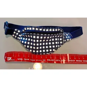 J Crew Fanny Pack Crossbody Sac Blue White Gingham Plaid Cotton Ruffle Edge thumbnail 7
