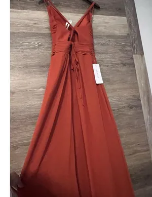 Azazie Paprika A line Pleated Chiffon Long Dress Farren Bridesmaid Formal Orange thumbnail 10