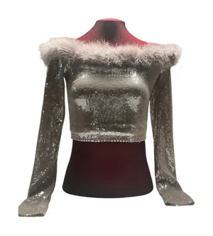 Faux Fur-Trim Sequin Crop Top by Forever 21, size small thumbnail 1