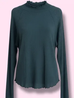 Free People - Long Sleeve Waffle Knit Top in Green/Dusty Teal - Size Large NWOT thumbnail 2