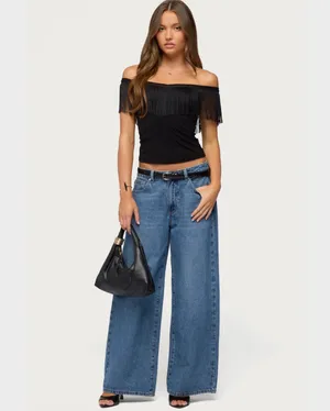 Edikted Catelina Fringe Off Shoulder Top thumbnail 2
