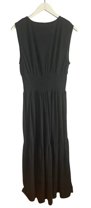 Halara Black Maxi Dress V-neck Tiered Cottagecore Whimsigoth Neutral Boho size L thumbnail 1