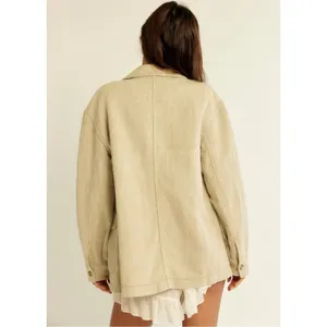 Free People Bohemian LagenLook Lucy Linen Chore Coat Neutral Natural Large thumbnail 5