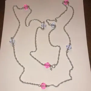Sarah Coventry Vintage Silver Tone Pink & Blue Beaded Boho Necklace thumbnail 3