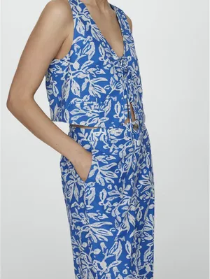 Mango Wide Leg Printed Pants NWT Blue Size Large thumbnail 7