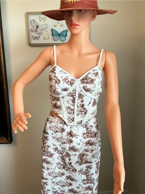 SHEIN Toile Corset Top & Maxi Skirt Set Brown Cream M thumbnail 3