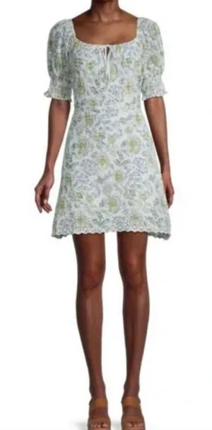 ✨Avec Les Filles Baby Blue Floral Eyelet Puff Sleeve Mini Peasant Sz S Dress✨ thumbnail 1