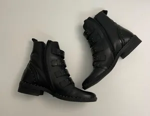 Steve Madden Boots Pursue Leather Ankle Buckles Studded Moto Motorcycle Black thumbnail 6
