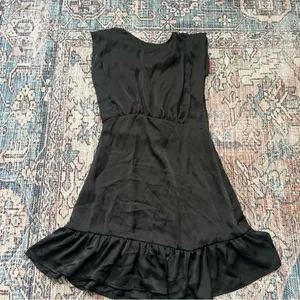 Deluc NWT Harlow Black Satin Mini Dress Size Medium Sleeveless Ruffle Dress thumbnail 9