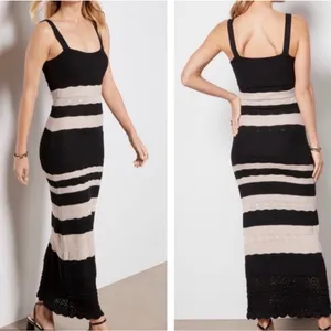 Evereve Correy Black Cream Striped Knit Maxi Dress Scoop Neck Sleeveless XS thumbnail 2