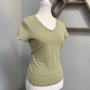 Faded Glory Stripes V Neck Short Sleeve Top Y2k Grunge Alt Mallcore thumbnail 2