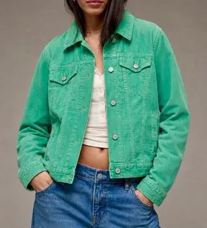 Gap Women's Mint Green Western Corduroy Faux Fur Lined Button Up Jacket thumbnail 1