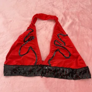 Red Hot Showgirl Feather Skirt Set – Y2K Burlesque Rave Bikini w/ Sequin Trim XS/S 💋✨ thumbnail 2