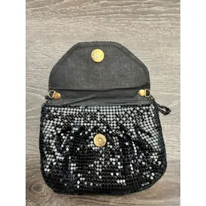 VTG Black Metal Mesh Crossbody Flap Purse Clutch Bag Chain Strap Sparkle NYE thumbnail 4