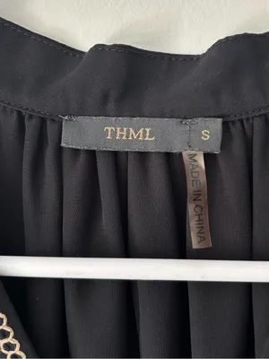 THML Black Mini Shift Sleepless Dress Embroidered Stripes Boho Print thumbnail 3