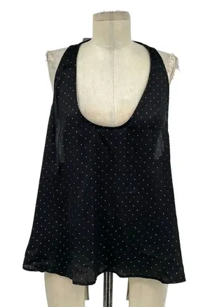 Free People Intimately Black Satin Gold Stud‎ Polka Dot Tank Top Size Large thumbnail 1