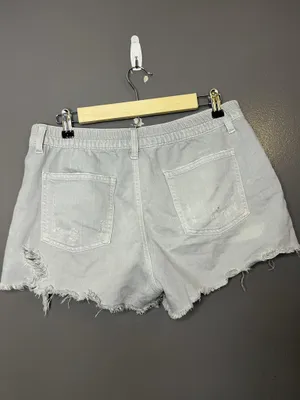 Aerie Denim Shorts Womens Medium Gray Distressed Cutoff Raw Frayed Hem Casual thumbnail 3