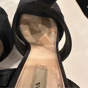 Prada Platform Stiletto T-strap Sandals Sz 39 Suede Black Gray Heels Peep Toe thumbnail 12