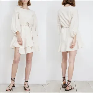 Apiece Apart Sabine Linen Cotton Mini Dress‎ Asymmetric Belted Size 8 thumbnail 2