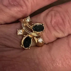 Blue Gemstone Ring With Rhinestone Accents Gold thumbnail 3