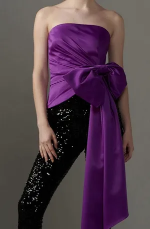 ATSU Anthropologie Satin Strapless Bow Top Sash Cocktail Party Glam Statement‎ L thumbnail 1