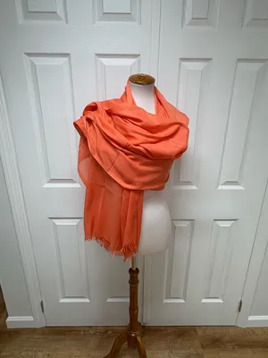 EYFEL Vibrant Orange Pashmina Shall With Fringes - 28.5" x 67.5" - NEW In Bag. thumbnail 2