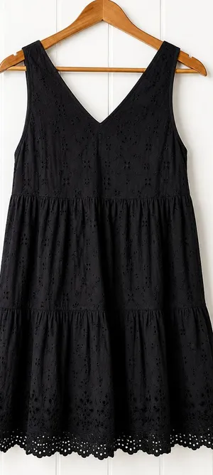 LOFT Womens Black Eyelet Dress Sleeveless Scalloped Hem Fit Flare Size Small thumbnail 1