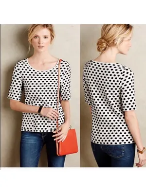 Anthropologie Moth EUC Women's Black White Polka Dot Jacquard Knit Sweater S thumbnail 2