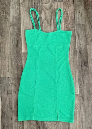 ZARA Divided green bodycon mini dress with thigh slit thumbnail 2