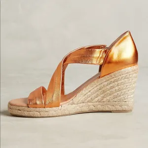 Anthropologie Pinaz‎ Espradilles Gold Copper Metallic Strappy Summer Heel 40 thumbnail 8