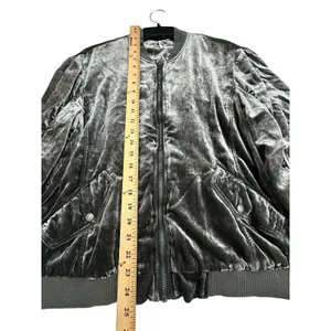 Free People Ruched Bomber Jacket Small Gray Plush Velvet Draped Zip‎ #L6-6 thumbnail 6