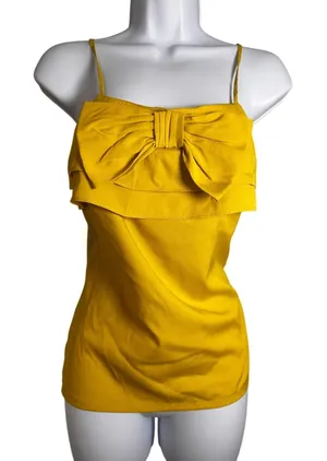 Banana Republic Mustard Yellow Bow Front Ruffle Cami Top‎ Vintage Y2K Petite 0P thumbnail 1
