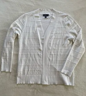 Karen Scott White Knit Cardigan size L thumbnail 1