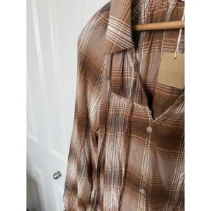 Blu Pepper Pullover Collared Top Faux Button Front Brown Plaid Size S thumbnail 7